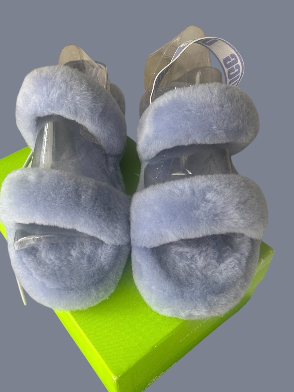 UGG Lavender Corn  Blue Fury Two-Strap Sheepskin Slide Sandals